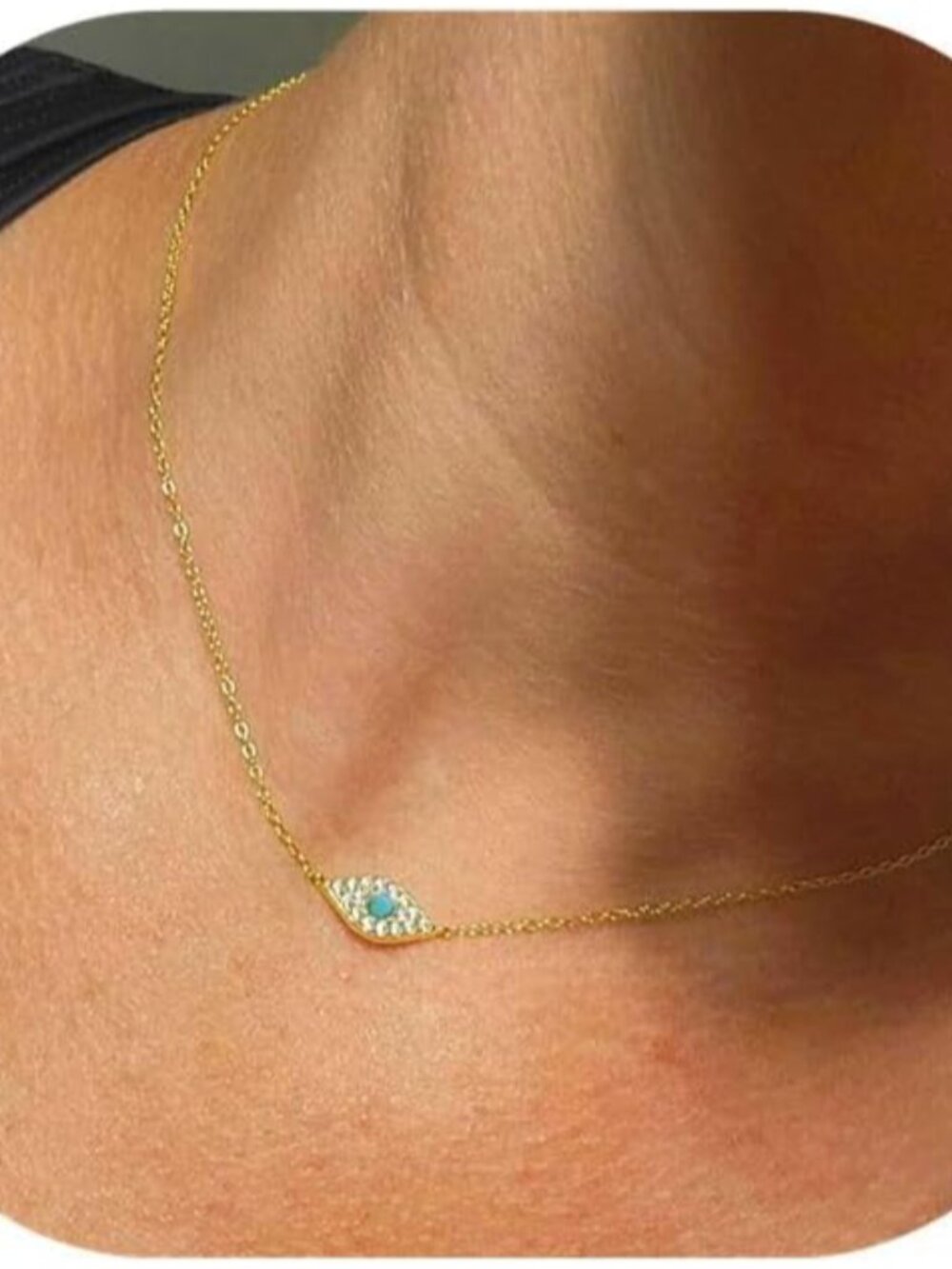 Evil Eye Necklace for Women 14K Gold Plated Delicate Necklaces Blue White CZ Dia